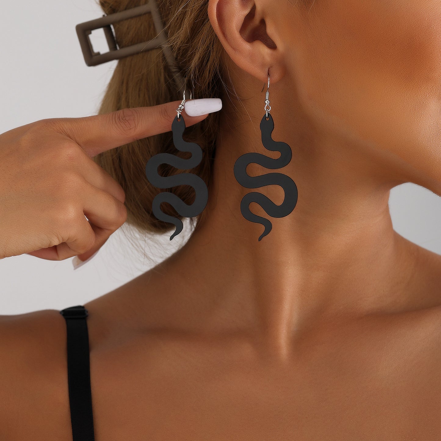 Punk Geometric Resin Snake-Shaped Statement Long Earrings for Women with Plated Finish