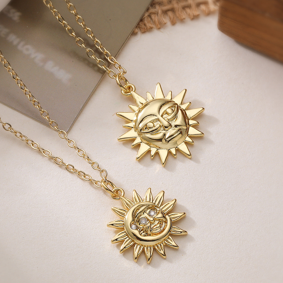 Minimalist 18K Gold Plated Brass Geometric Pendant Necklace with Cubic Zirconia for Women