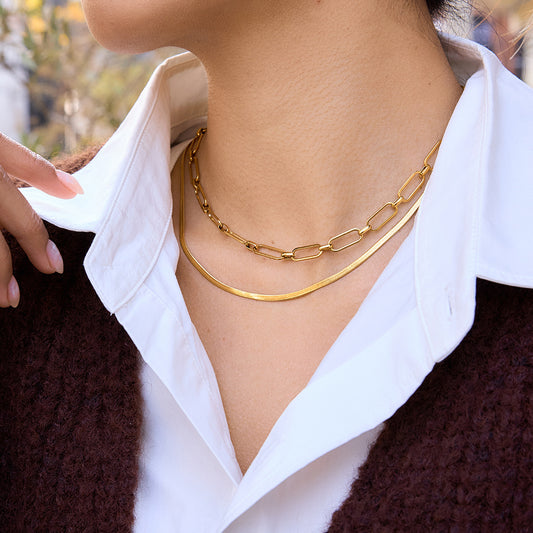 Collar cubano minimalista geométrico de acero de titanio con chapado en oro PVD al vacío para mujer, cadena ligera a la altura de la clavícula