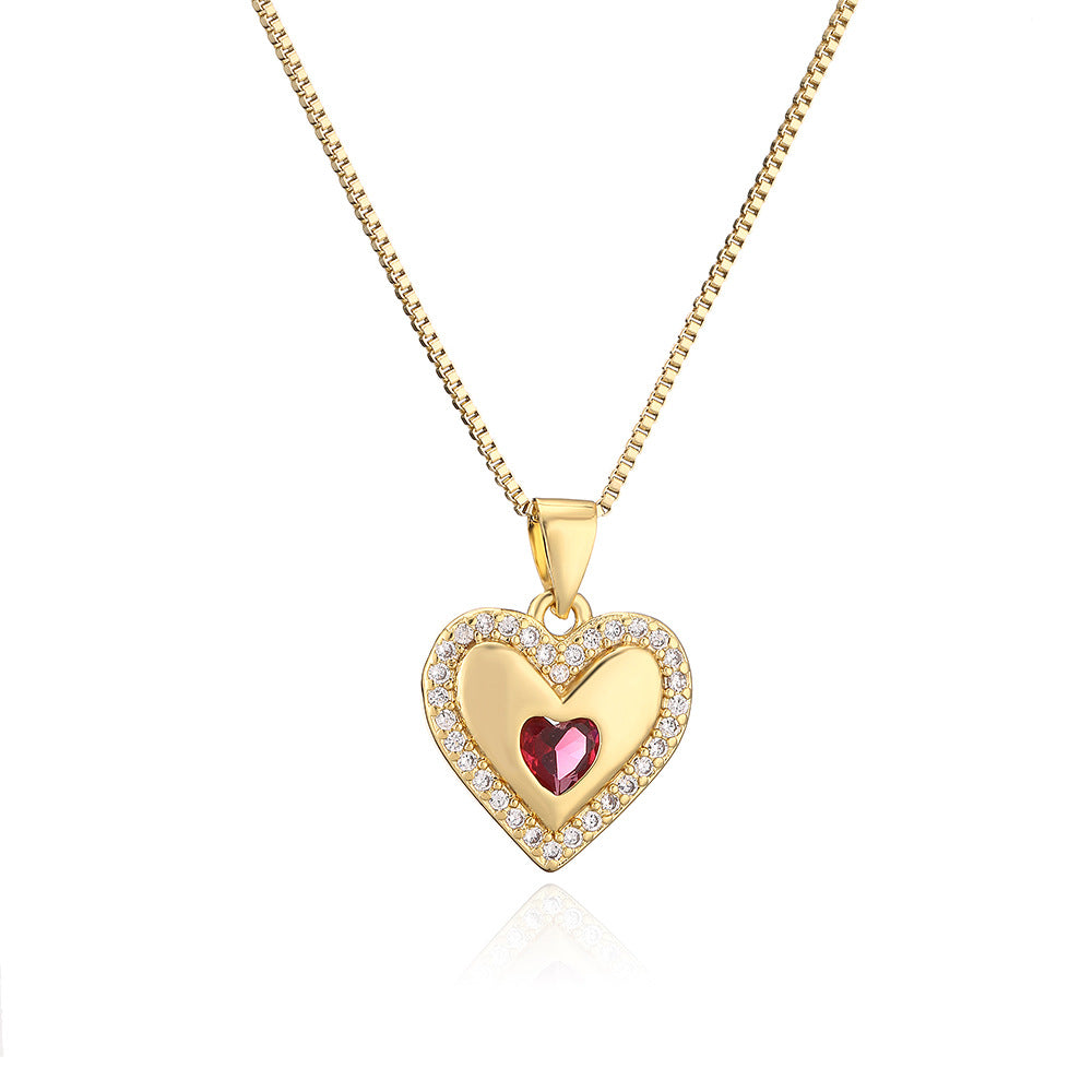 Collana con Ciondolo a Cuore Minimalista in Rame, Placcato Oro Vero e Zirconi, da Donna