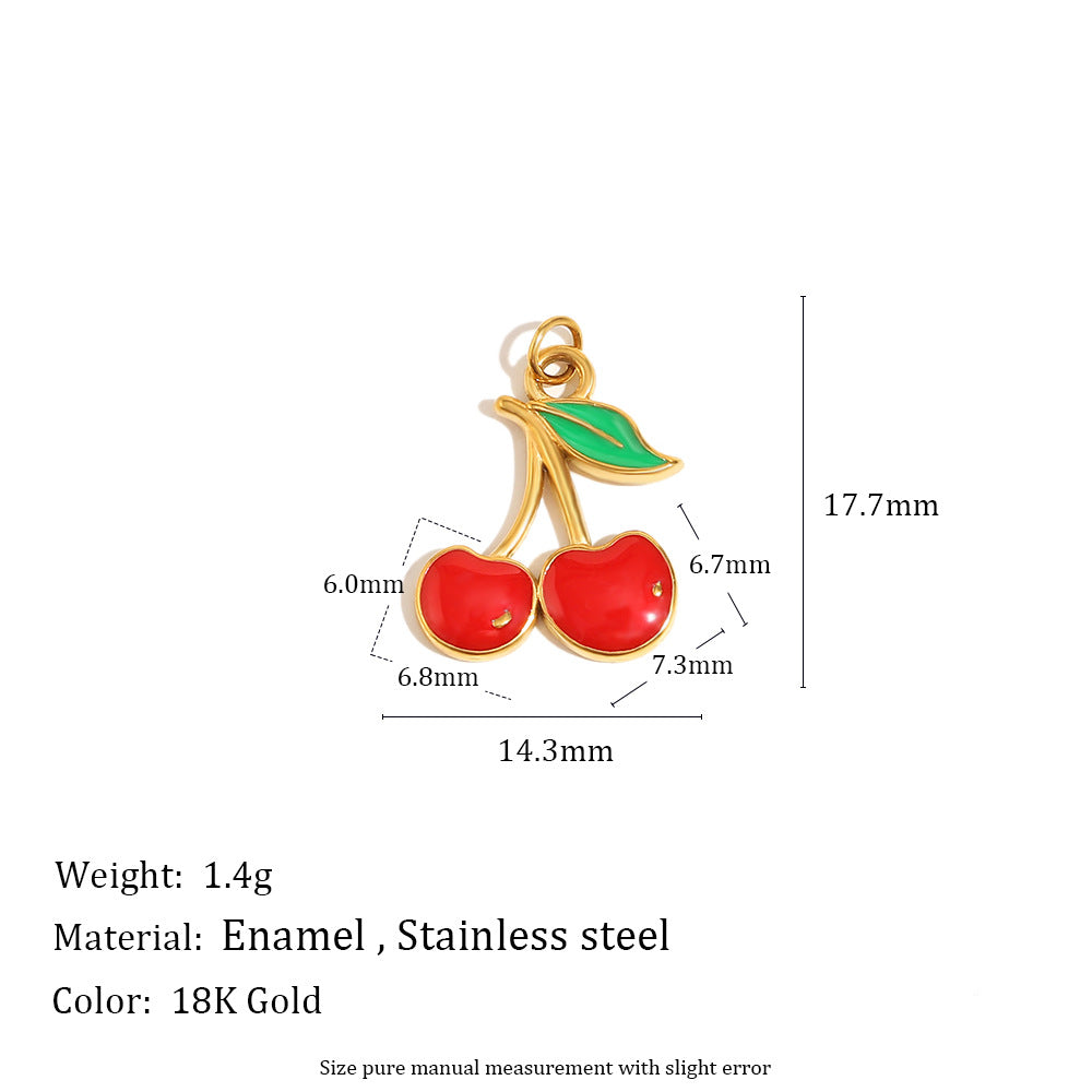 18K Gold Plated Drip Oil Stainless Steel Fruit Cherry Strawberry Charm Bar