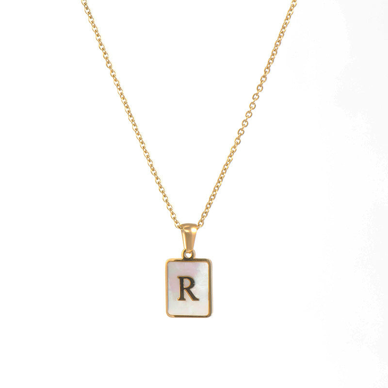 Minimalist 18K Gold Plated Square Letter Pendant Necklace Stainless Steel Shell Design for Women