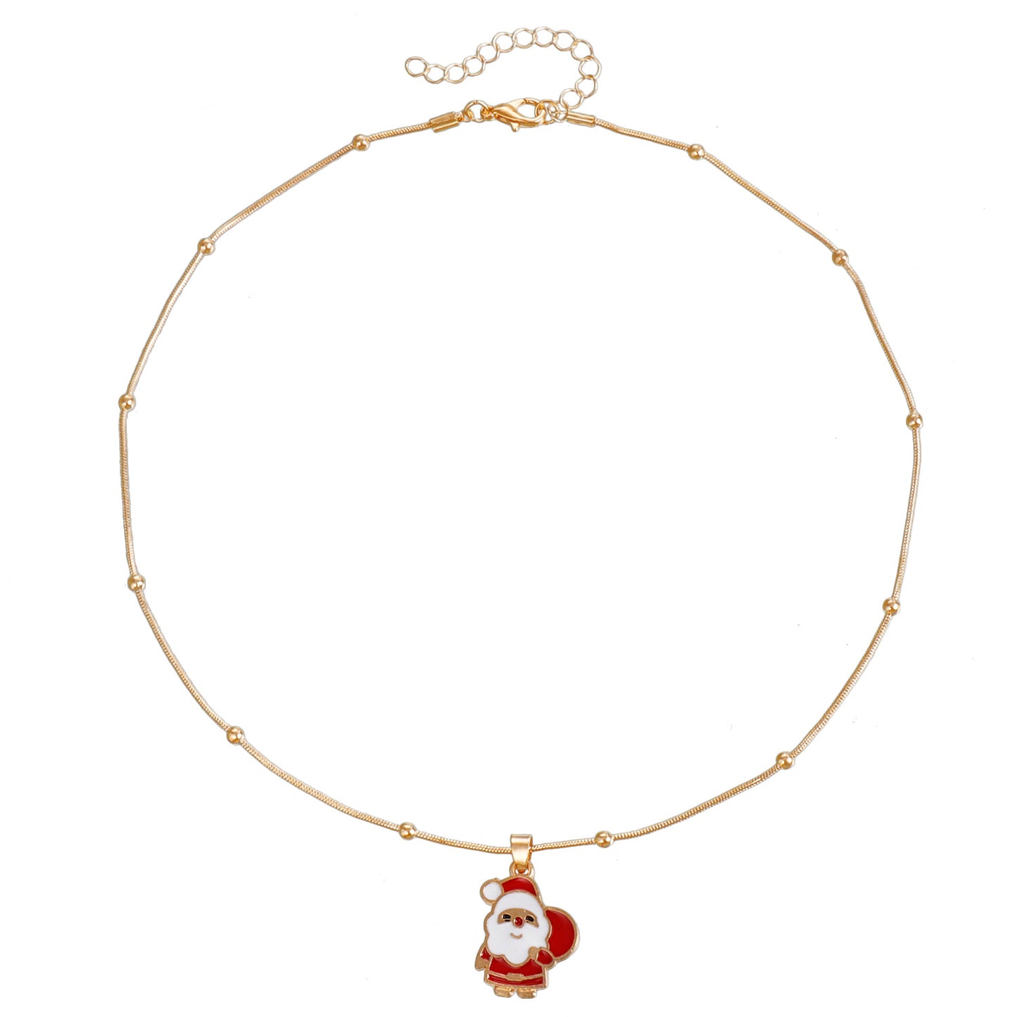Vintage Christmas Necklace for Women with Geometric Pendant, Electroplated Metal Choker Chain, Santa and Snowflake Enamel Design