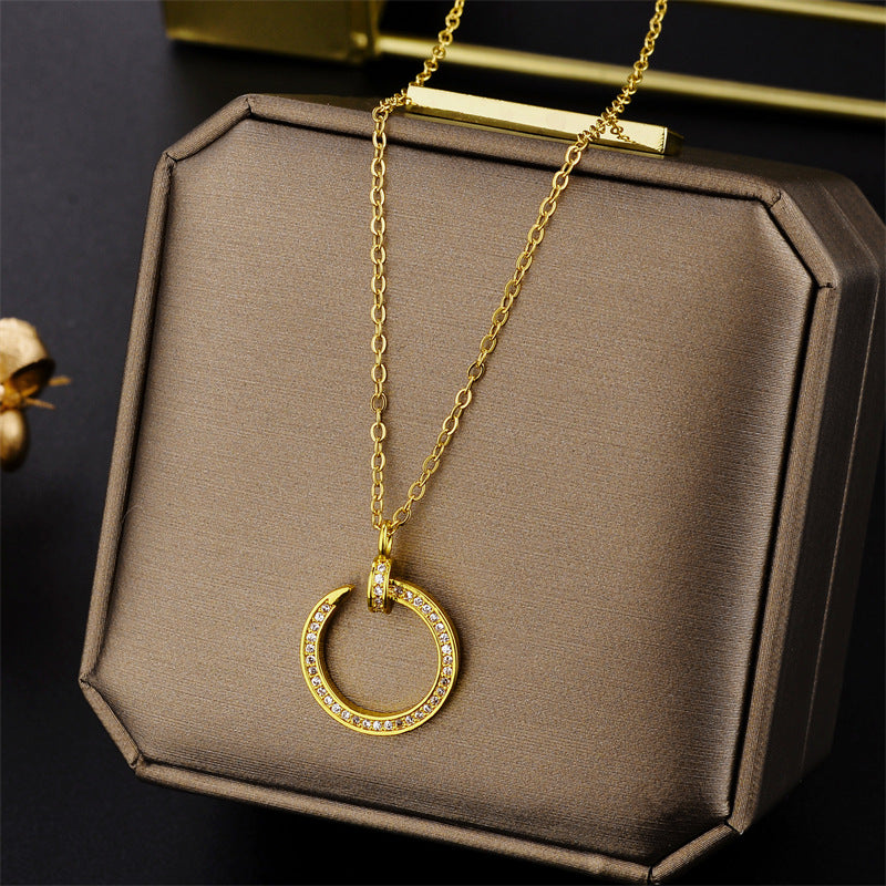 Collana pendente con quadrifoglio in acciaio al titanio placcato oro rosa 18 carati minimalista di lusso da donna