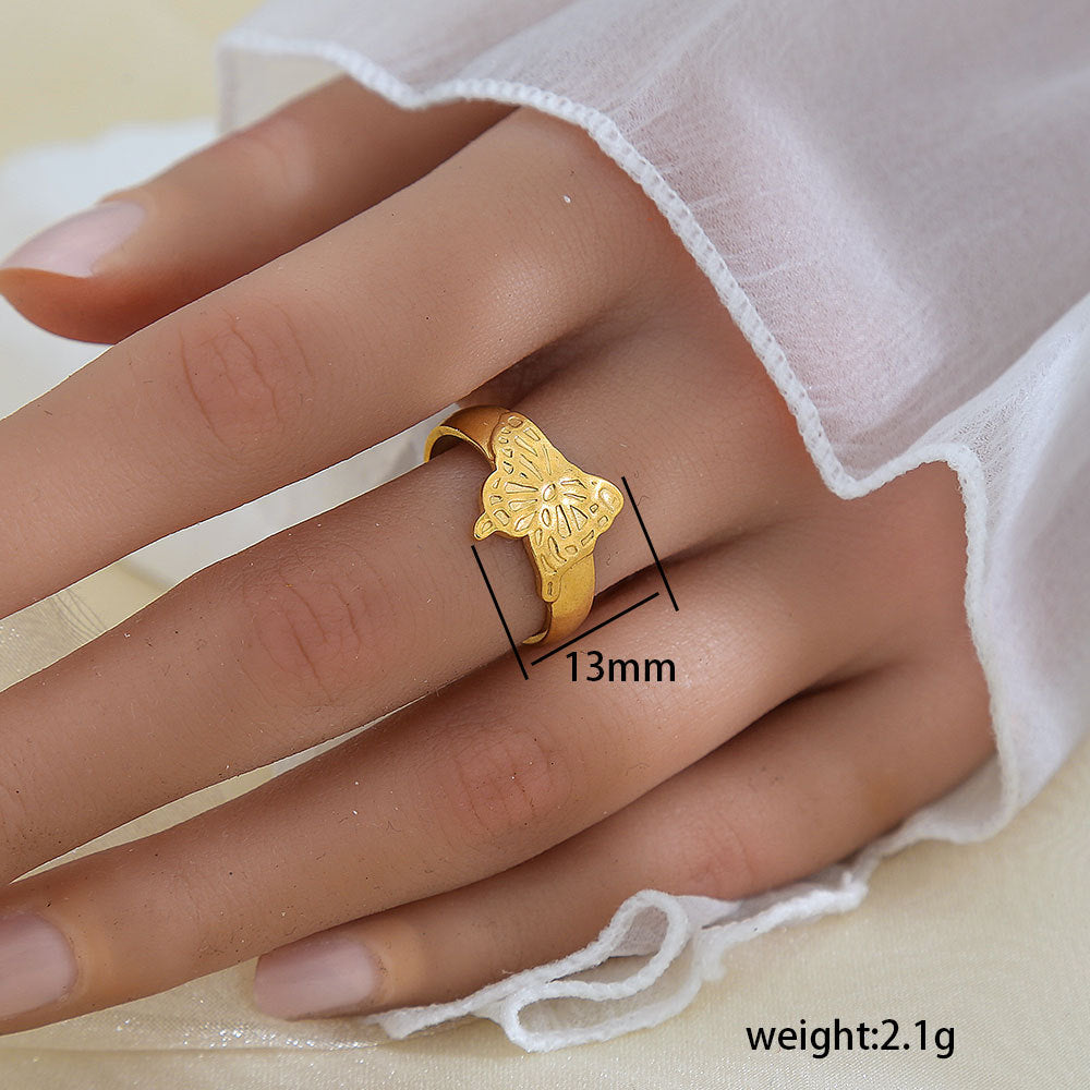 Anello Minimalista a Forma di Foglia in Acciaio Inossidabile Placcato Oro 18K da Donna e da Uomo