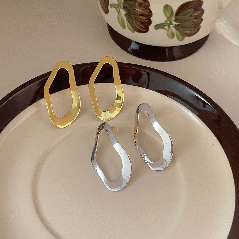 Sweet Minimalist 925 Sterling Silver Irregular Teardrop Earrings with Pearl Inlay
