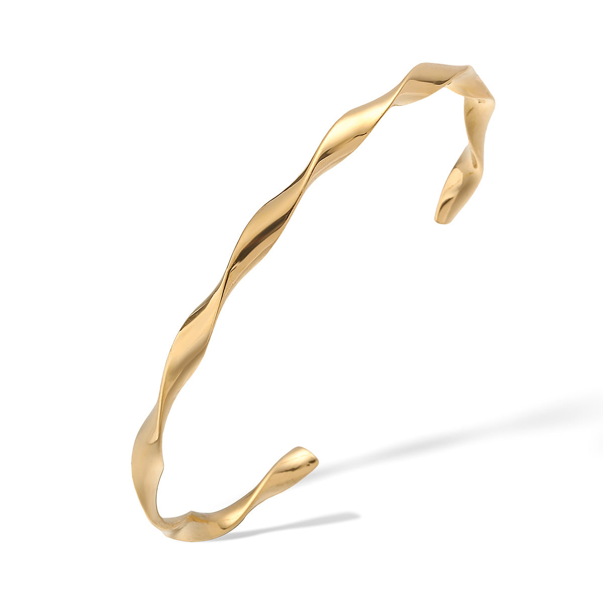 Braccialetto rigido da donna "Minimalist Luxe" a forma di onda, aperto, in acciaio inossidabile con placcatura in oro 18 carati