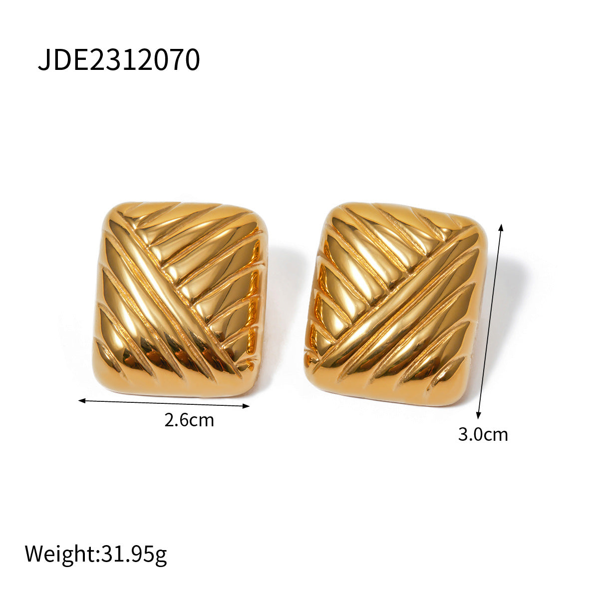 Orecchini a perno geometrici minimalisti in acciaio inossidabile con placcatura in oro 18K, design a barra con texture a onda per donne
