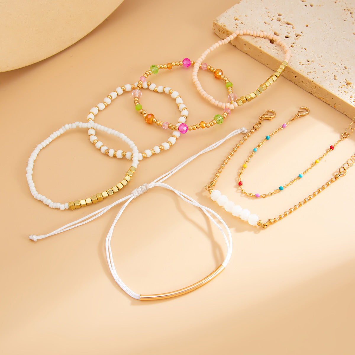 Bohemian Style Geometric Beaded Bracelet with Colorful Miyu Beads and Electroplated Finish for Women