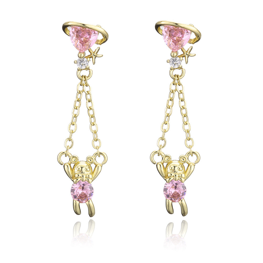 Cute Animal Geometric Brass Earrings Gold Plated with Cubic Zirconia for Women