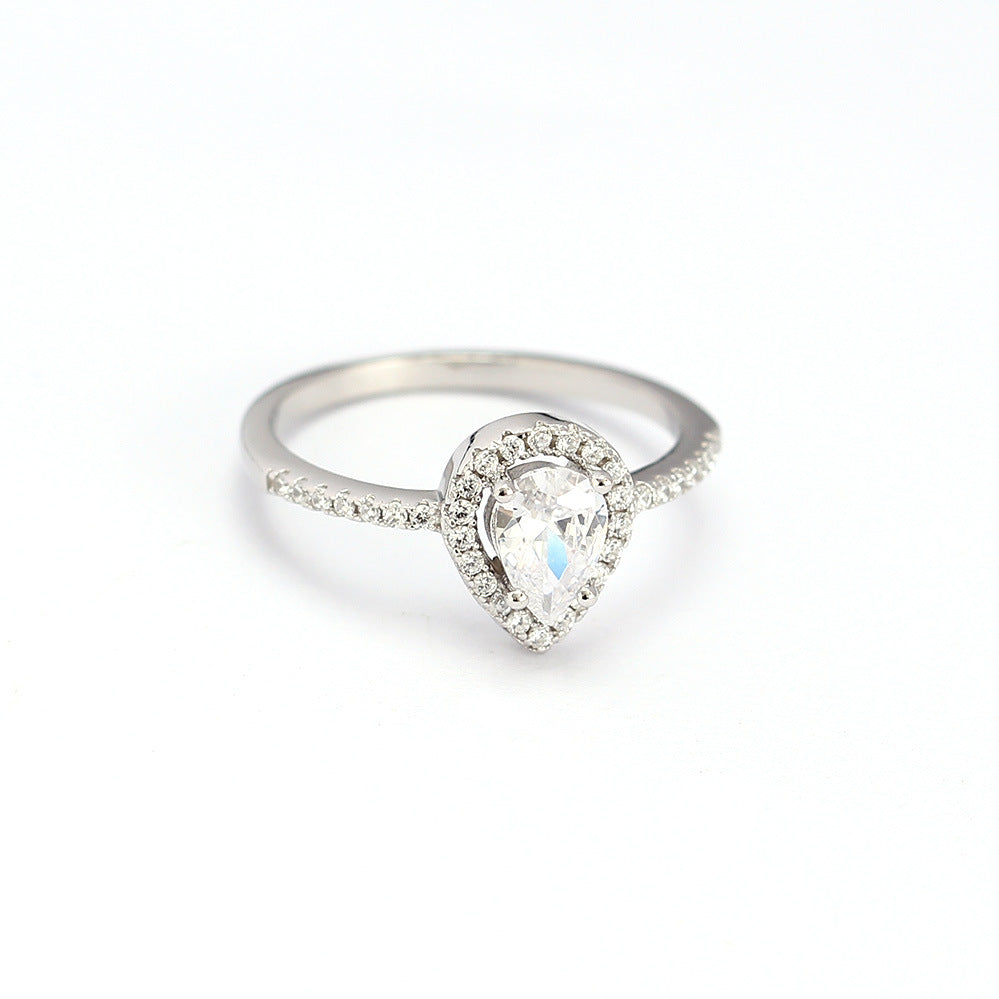 Elegante Anello in Argento Sterling S925 a Goccia con Accenti di Zirconia Brillante da Donna