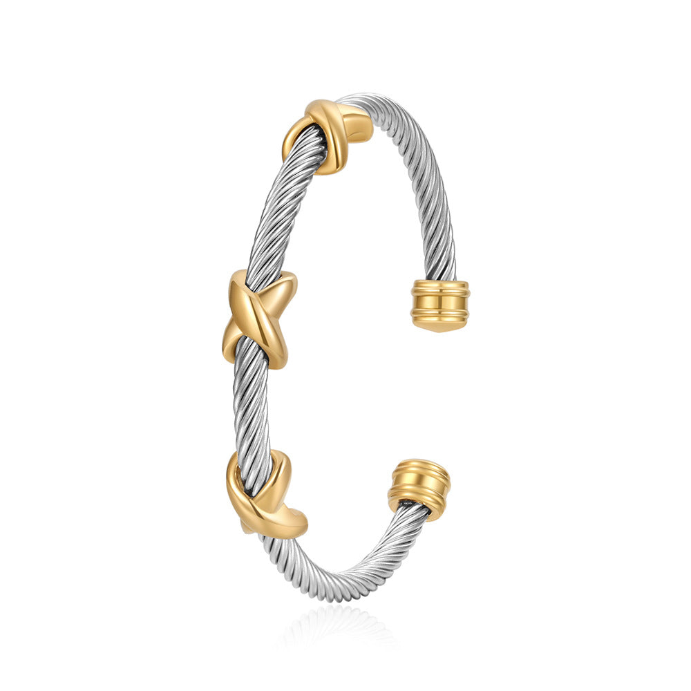 Streetwear Geometric Rope Chain Titanium Steel Adjustable Open Cuff Bracelet