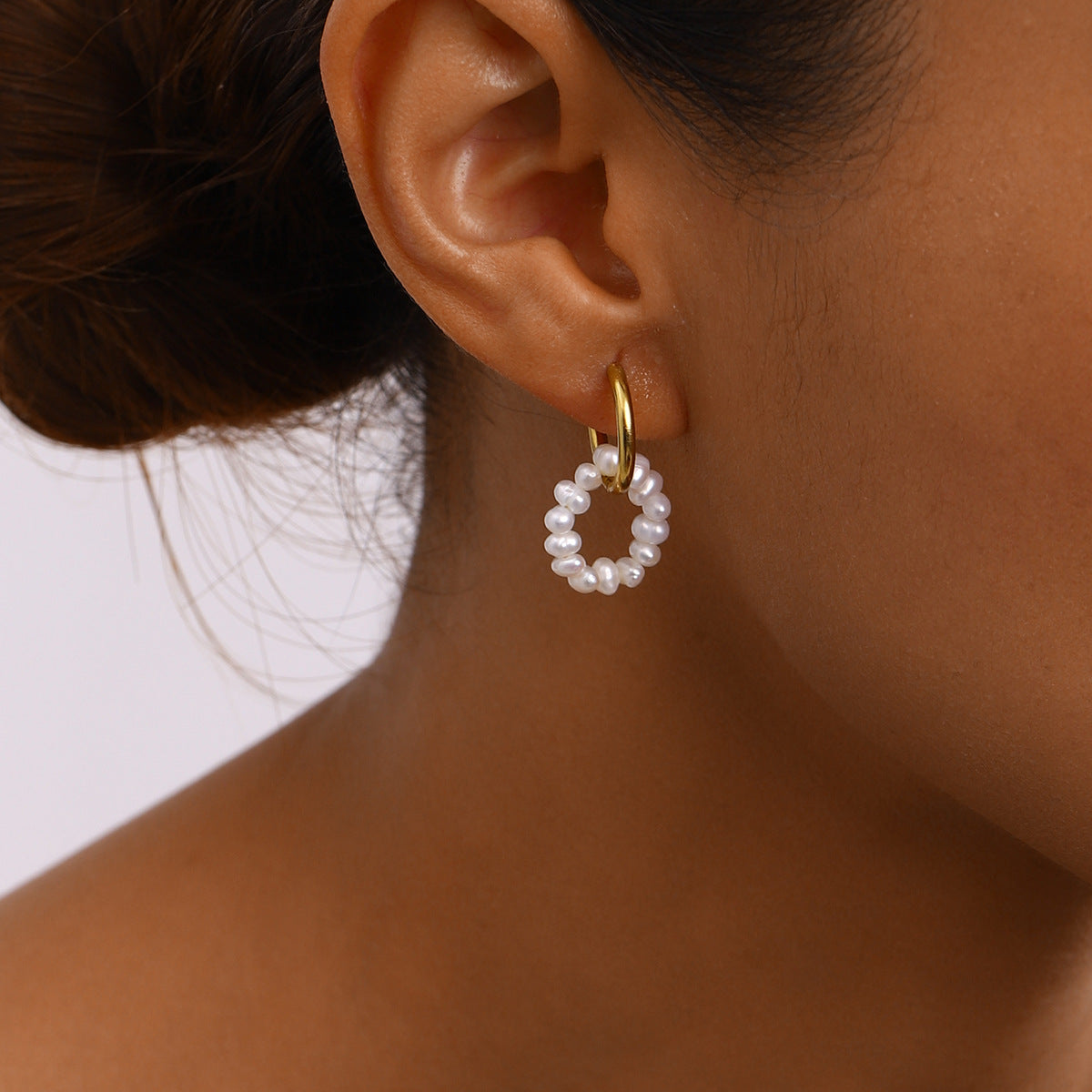 Sweet Heart Drip Oil Stainless Steel Earrings with Pearl Inlay PVD Plated
