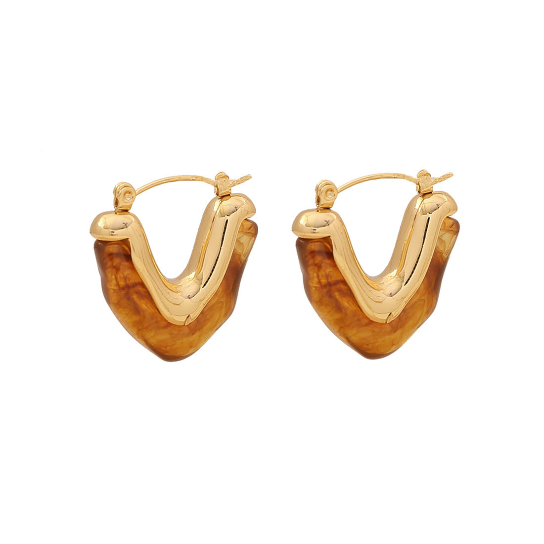 Fashionable Geometric V-Shaped Earrings in Stainless Steel with Plated Finish for Women