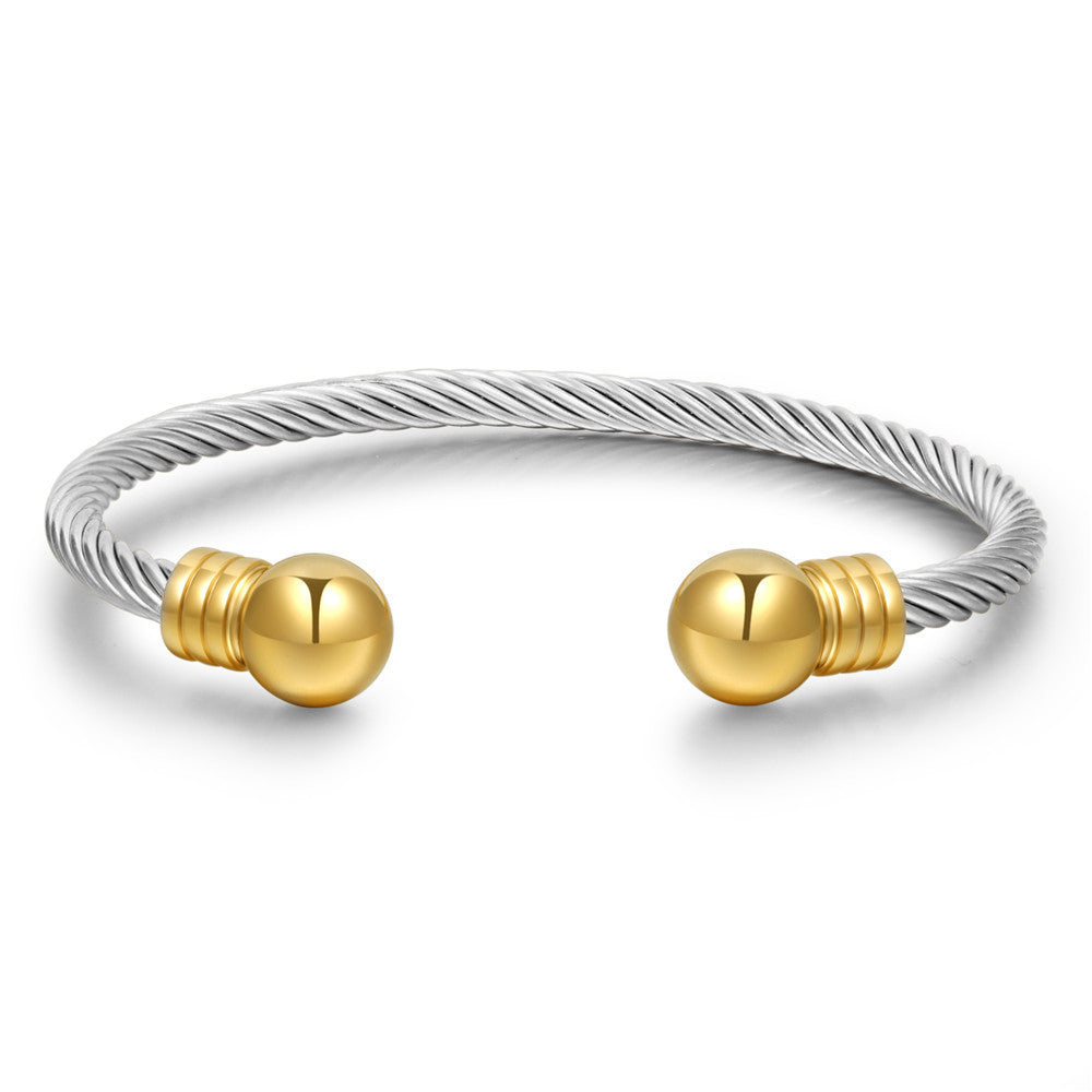 Geometric Round Bead Titanium Steel Stainless Steel Cable Chain Cuff Bracelet Unisex