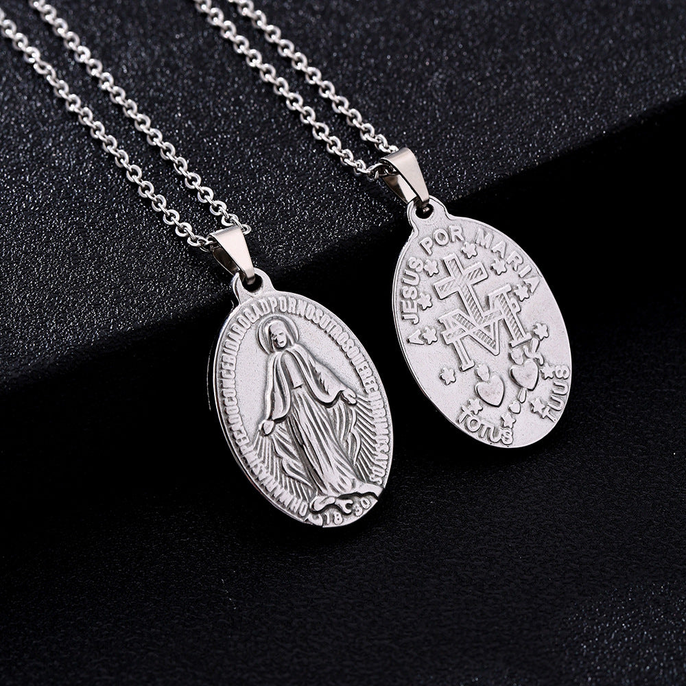 Collana con ciondolo Maria in acciaio inossidabile geometrico vintage con finitura placcata sottovuoto per abbigliamento casual unisex