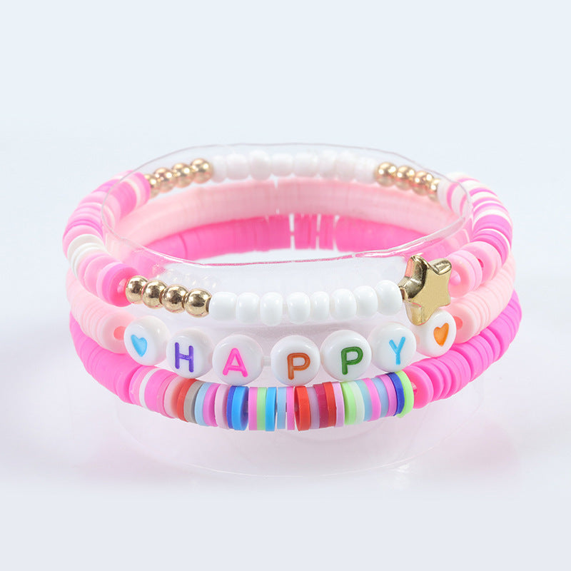 Colorful Letter Number Beaded Stretch Bracelet Set Resin Unisex