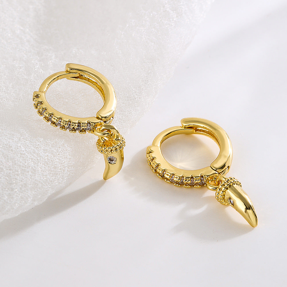 Orecchini Geometrici Minimalisti in Rame con Placcatura in Oro 18K e Zirconia Micro-Pavé da Donna