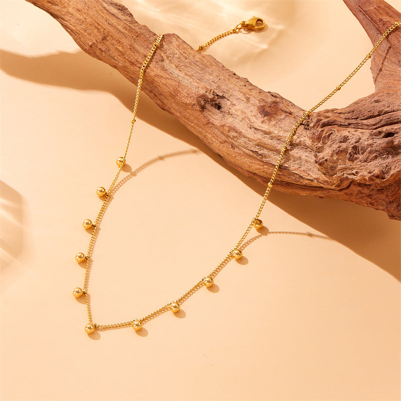 Collar de cadena con colgante de bola de acero inoxidable de lujo minimalista vintage, joyería para mujer