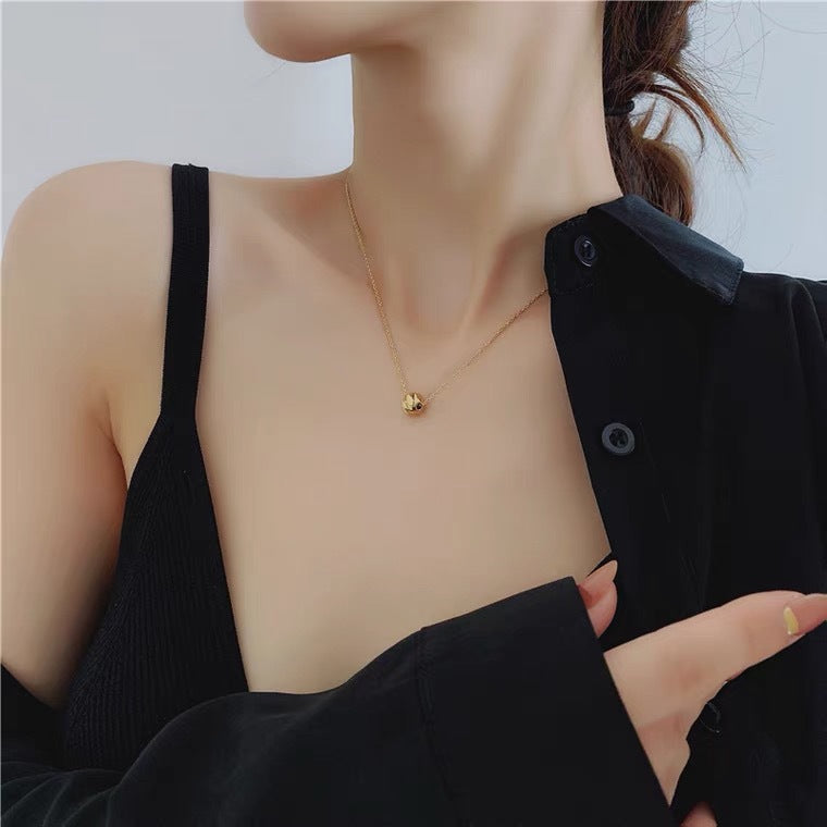 Minimalist Geometric Titanium Steel Plated 18K Gold Round Bead Clavicle Necklace for Women