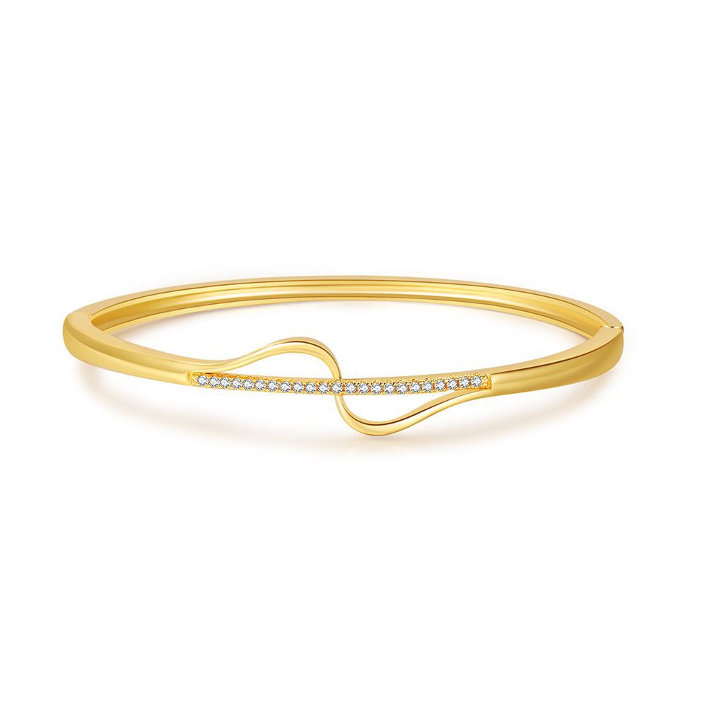 Minimalist Elegant Geometric Leaf Branch Brass Cuff Bracelet with Cubic Zirconia Inlay for Women and Men