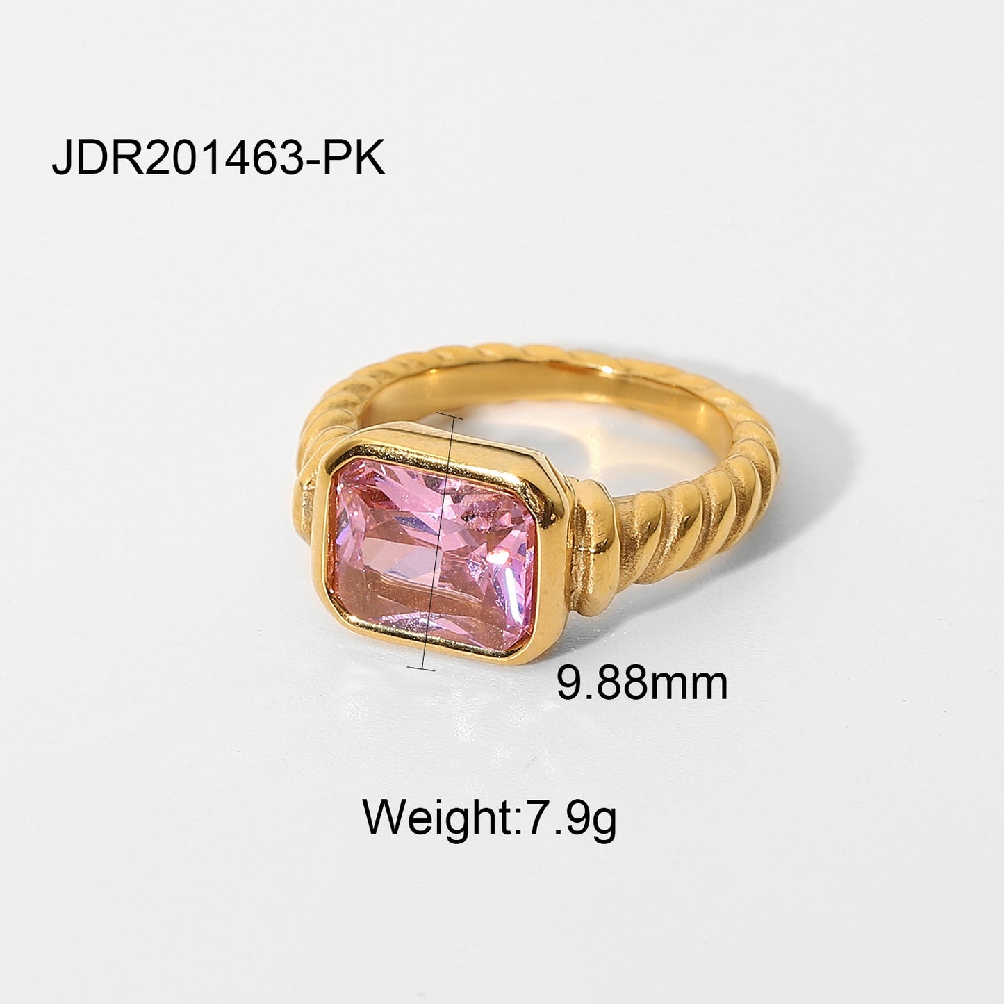 18K Gold Plated Geometric Round Stainless Steel Ring with Cubic Zirconia for Women