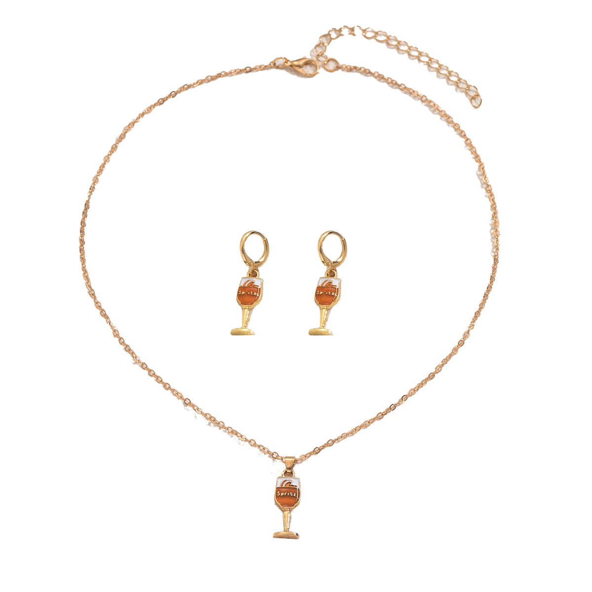 Minimalist Wine Glass Pendant Necklace and Earrings Set in Alloy with Enamel Finish for Women