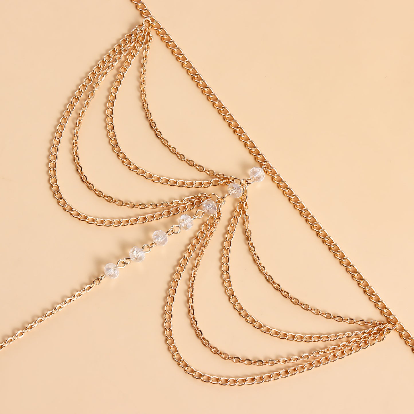 Tobillera bohemia geométrica de aleación con detalles de cristal y borla en capas para mujer