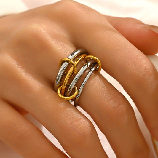 Geometric Stackable Women's Ring Set in Copper with Plated Finish for Fashion-Forward Everyday Wear