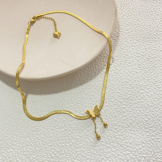 Gold Plated Titanium Steel Butterfly Tassel Necklace