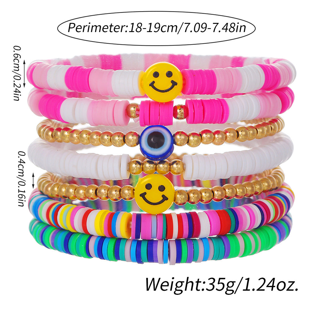 Set di bracciali Bohemian Smile Eye con perline in argilla polimerica a forme geometriche per donne e uomini