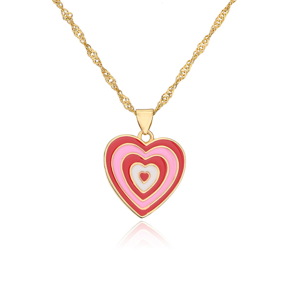 Minimalist Heart-Shaped Enamel Copper Pendant Necklace for Women with 18K Gold Plating