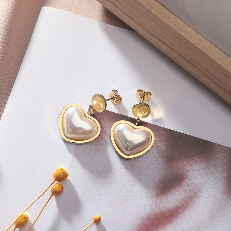 Minimalist Titanium Steel Shell Heart Earrings with Geometric Design and Plated Finish for Women