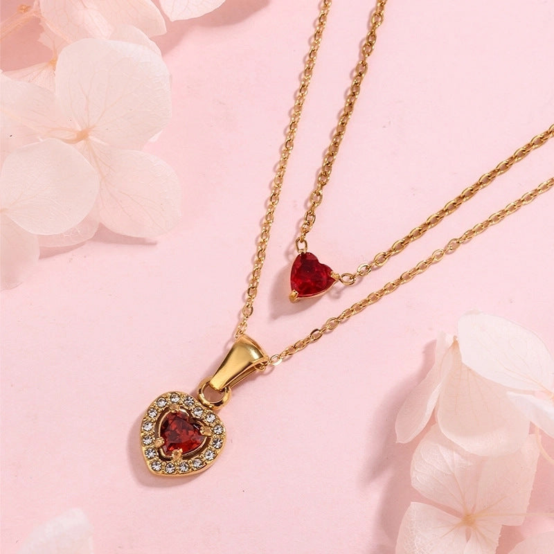 Elegant Titanium Steel Plated Multi-Layer Necklace with Heart Star Floral Geometric and Letter Pendants for Women
