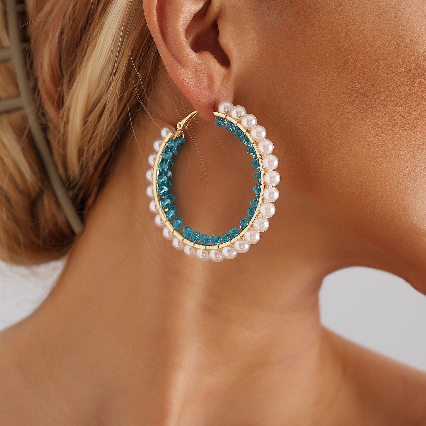 Pendientes de perlas y cristales geométricos vintage de moda para mujer con acabado chapado
