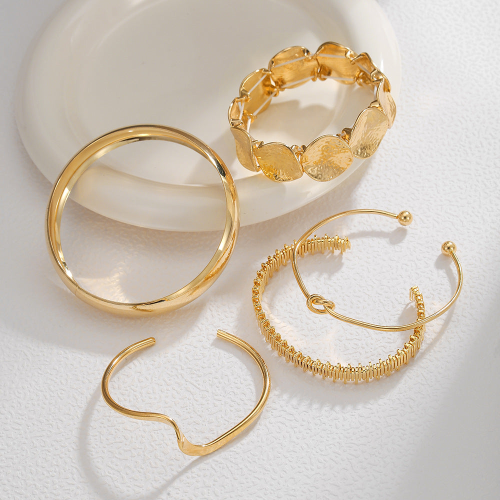 Exaggerated Irregular Twisted Open Cuff Bracelet Gold Plated Alloy Streetwear Jewelry for Women