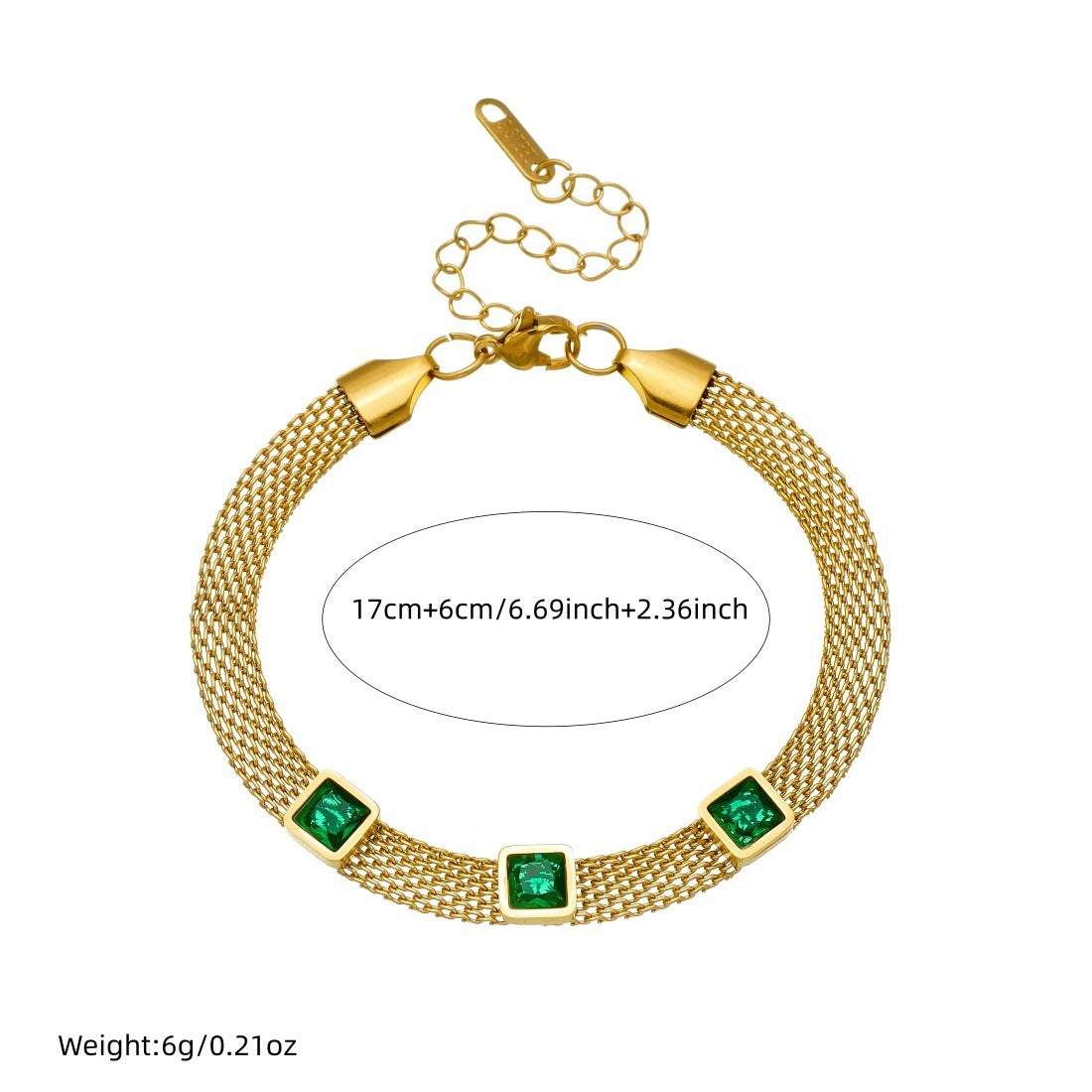 Vintage Gold Plated Geometric Square Rhinestone Mesh Chain Bracelet for Women
