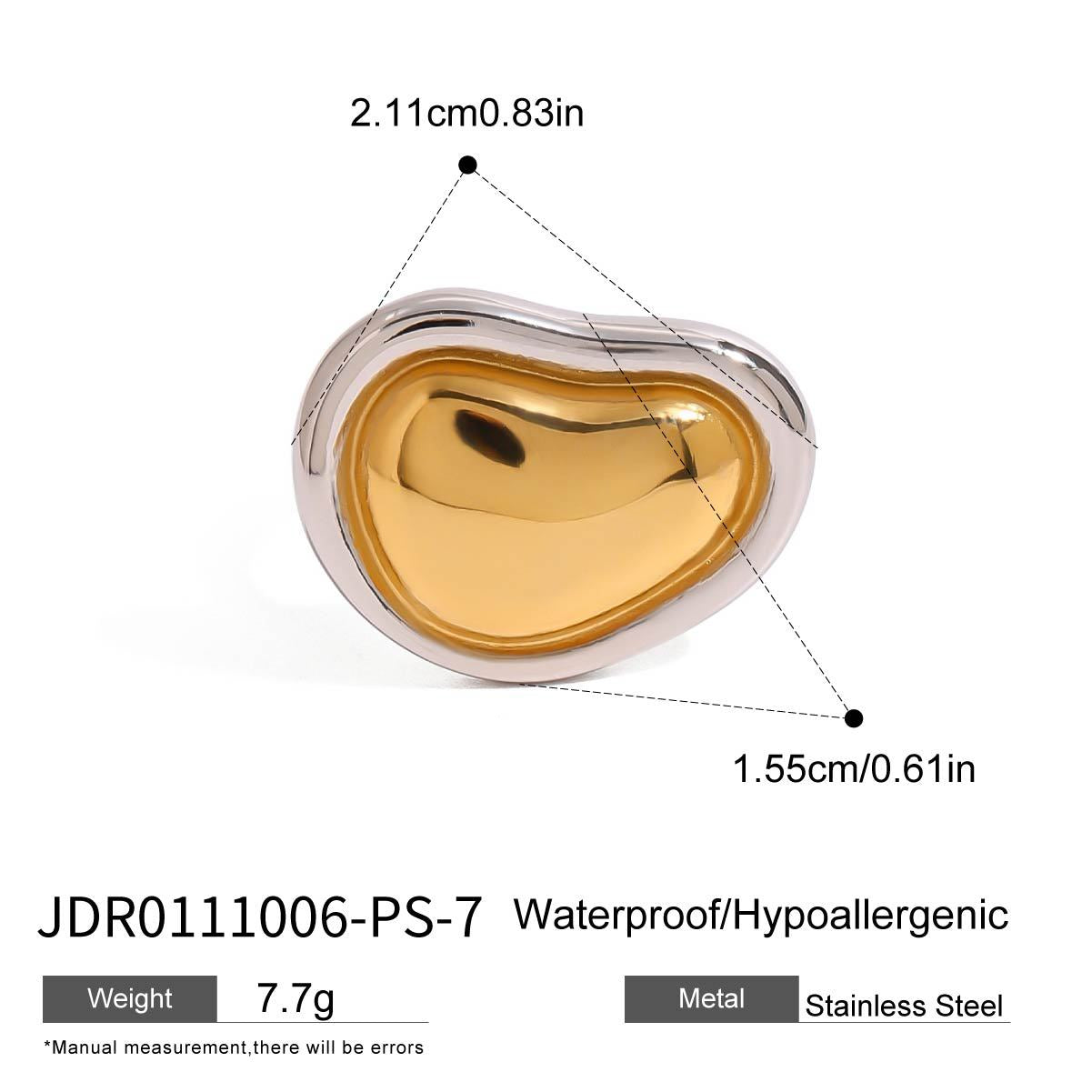Anillo abierto minimalista de acero inoxidable con forma de corazón y acabado chapado para mujer