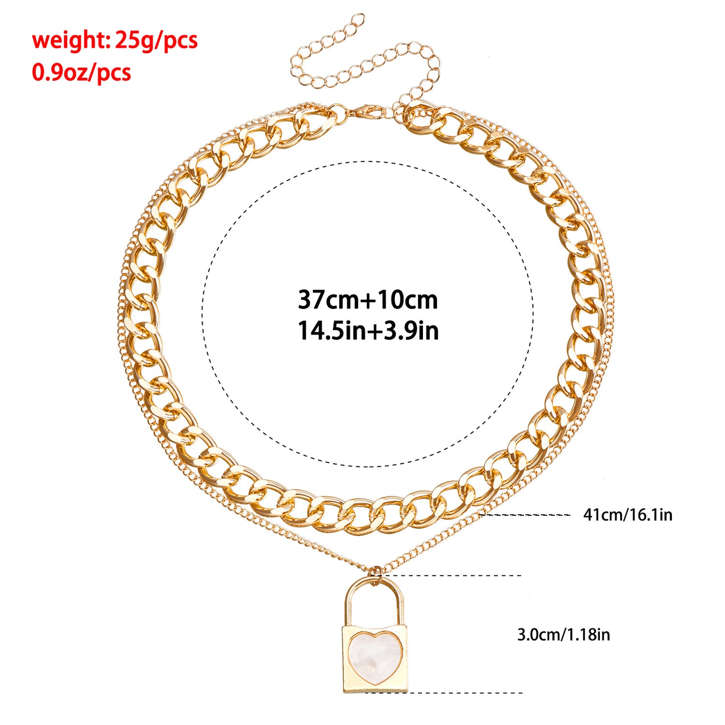 Elegant Two-Tier White Mother-of-Pearl Inspired Lock Pendant Necklace in Plated Metal with Clavicle Chain for Women