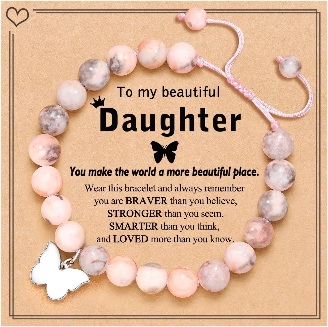Natural Stone Zebra Print Heart Butterfly Handmade Bracelet for Women
