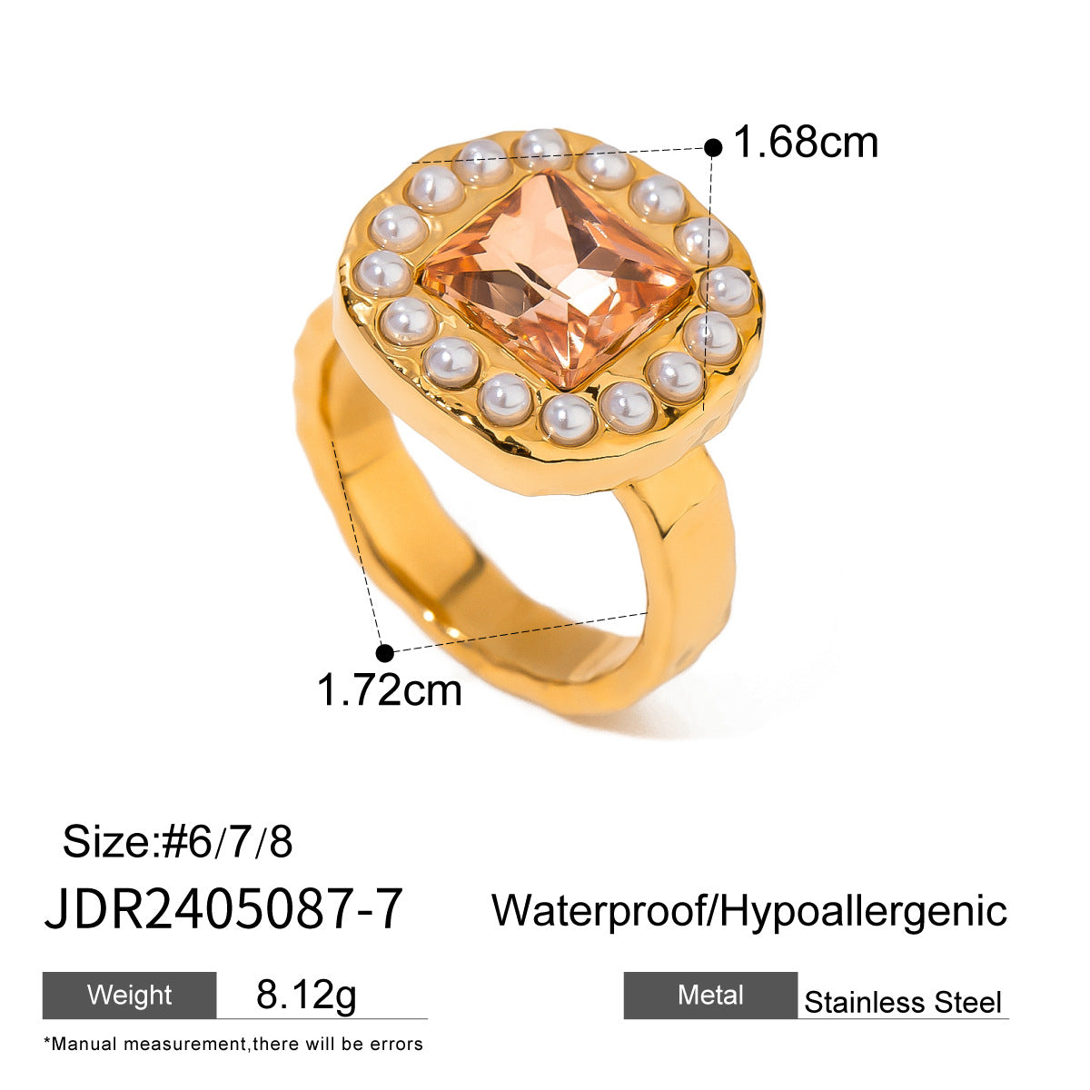 Geometric Round Pearl Inlay Plated Stainless Steel Ring for Women