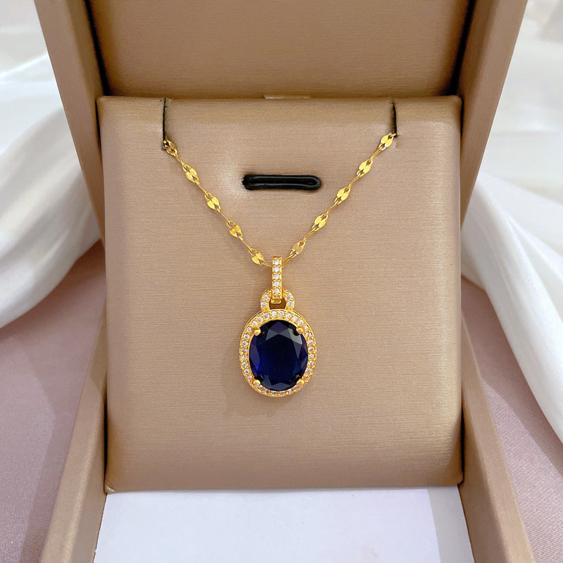 Collana con ciondolo a goccia geometrica in acciaio al titanio di lusso con intarsi di strass, unisex, catena regolabile da 21 cm a 50 cm