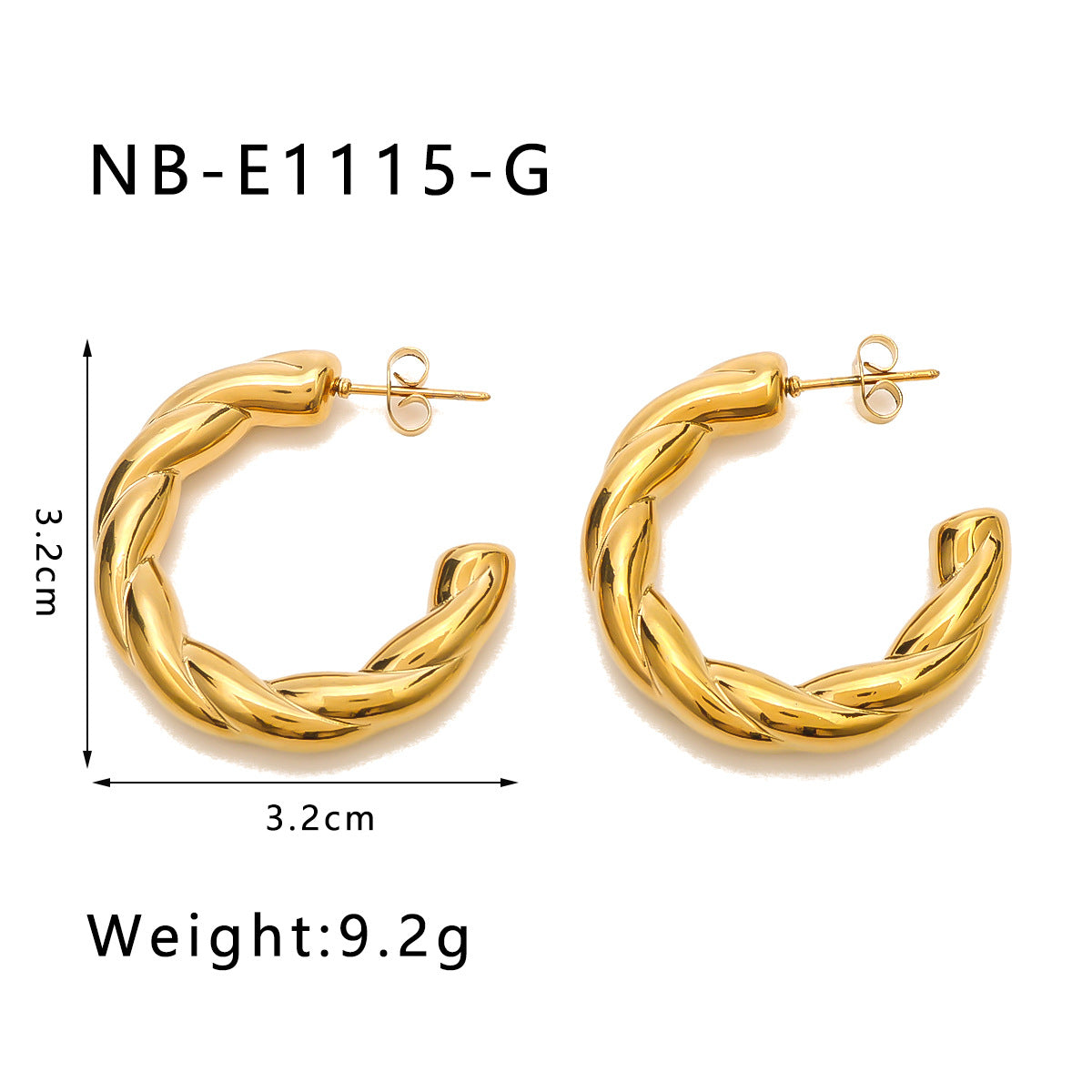 Orecchini a Cerchio Geometrici a C da Donna in Acciaio Inossidabile con Finitura Placcata in Oro 18K Sottovuoto