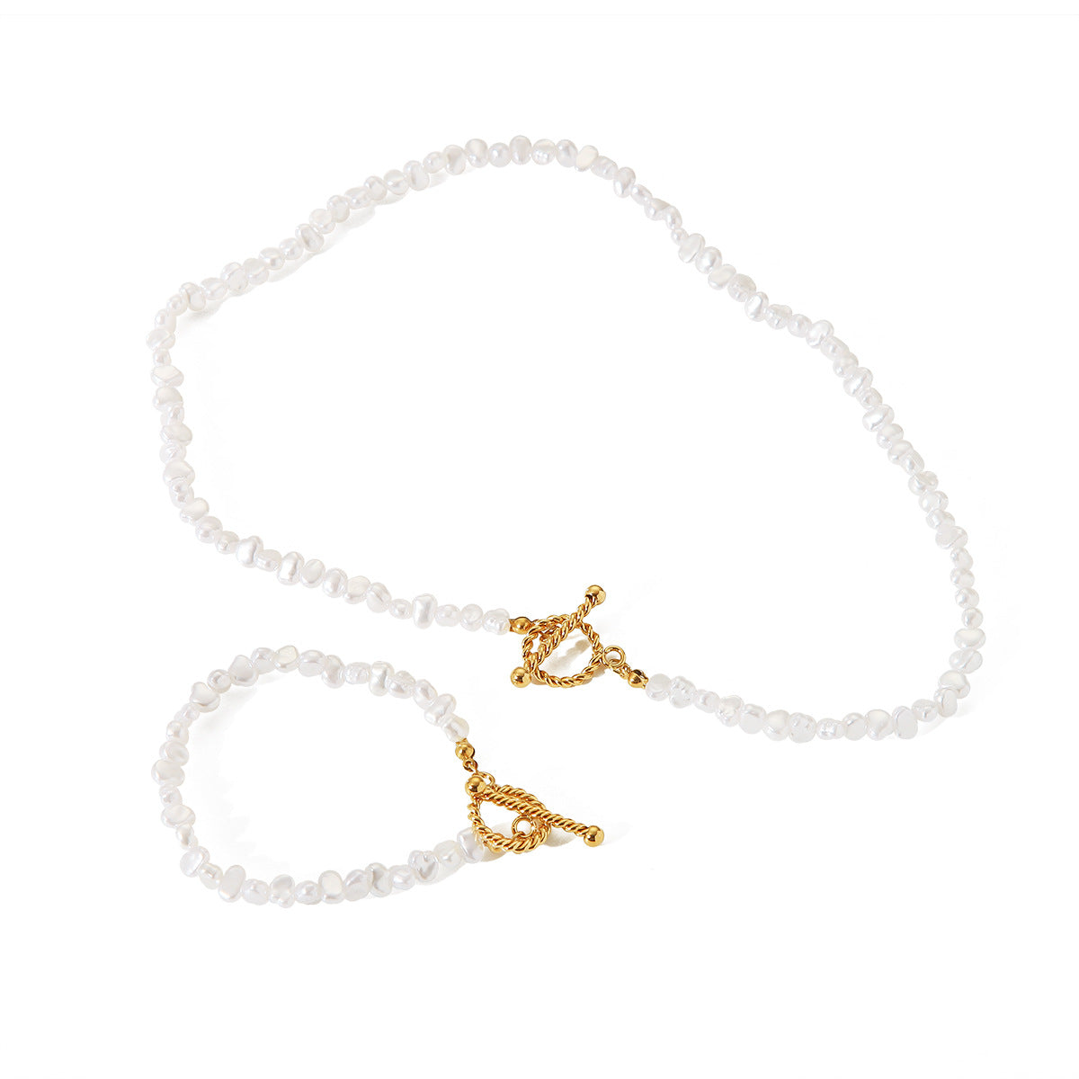 Ins Style 18K Gold Plated Geometric Stainless Steel Pearl Necklace with OT Clasp for Women
