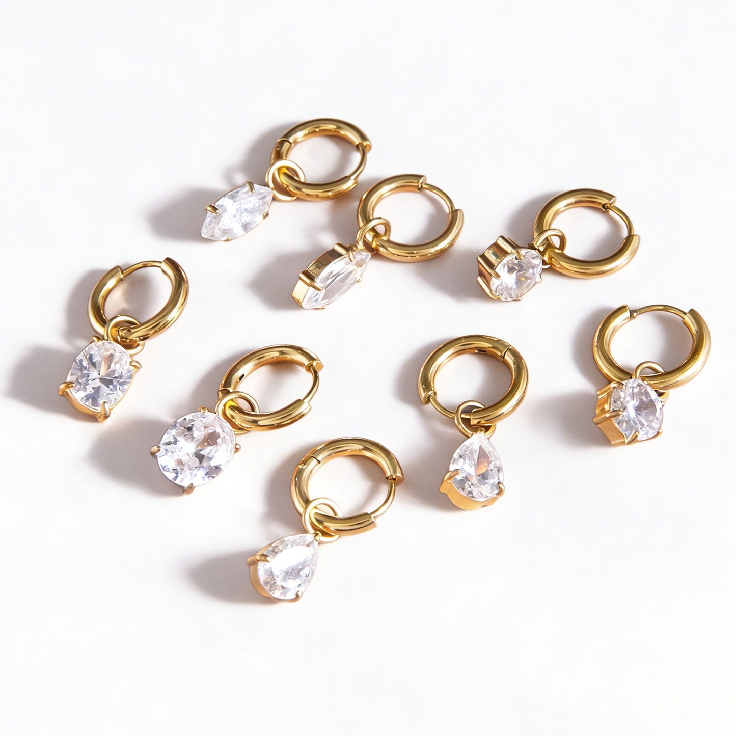 Minimalist Geometric Triangle Stainless Steel Plated Cubic Zirconia Hoop Earrings for Women