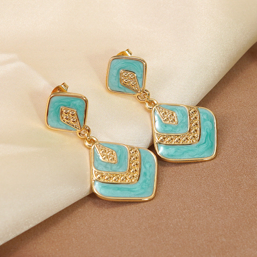 Elegant Geometric Square Drip Oil Stainless Steel Earrings