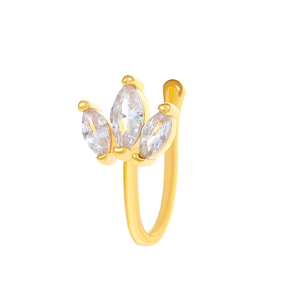 Clip per il naso a forma di U con stella e cuore placcata in rame vintage con zirconia cubica