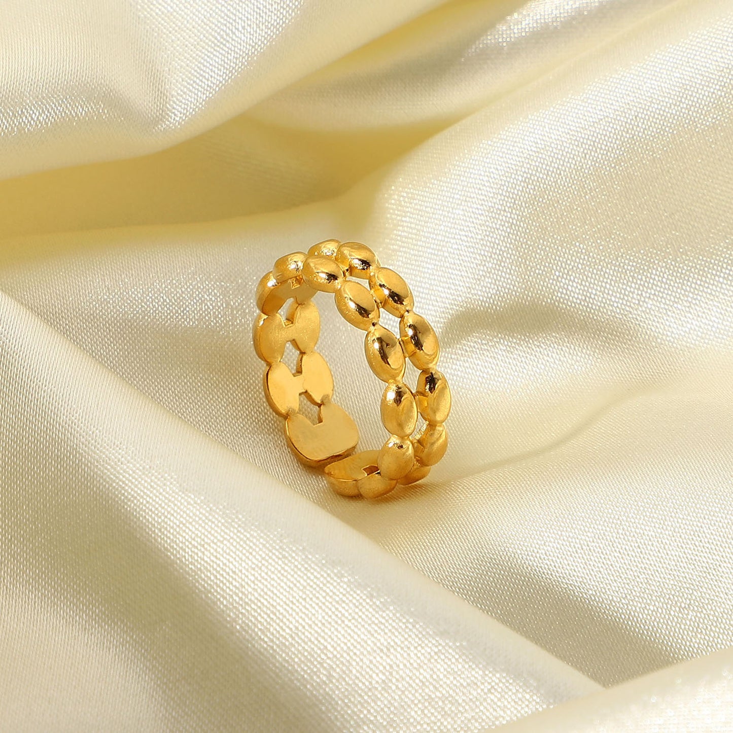 Fashion Ins Style 18K Gold Plated Double Layer Oval Geometric Stainless Steel Open Ring for Women