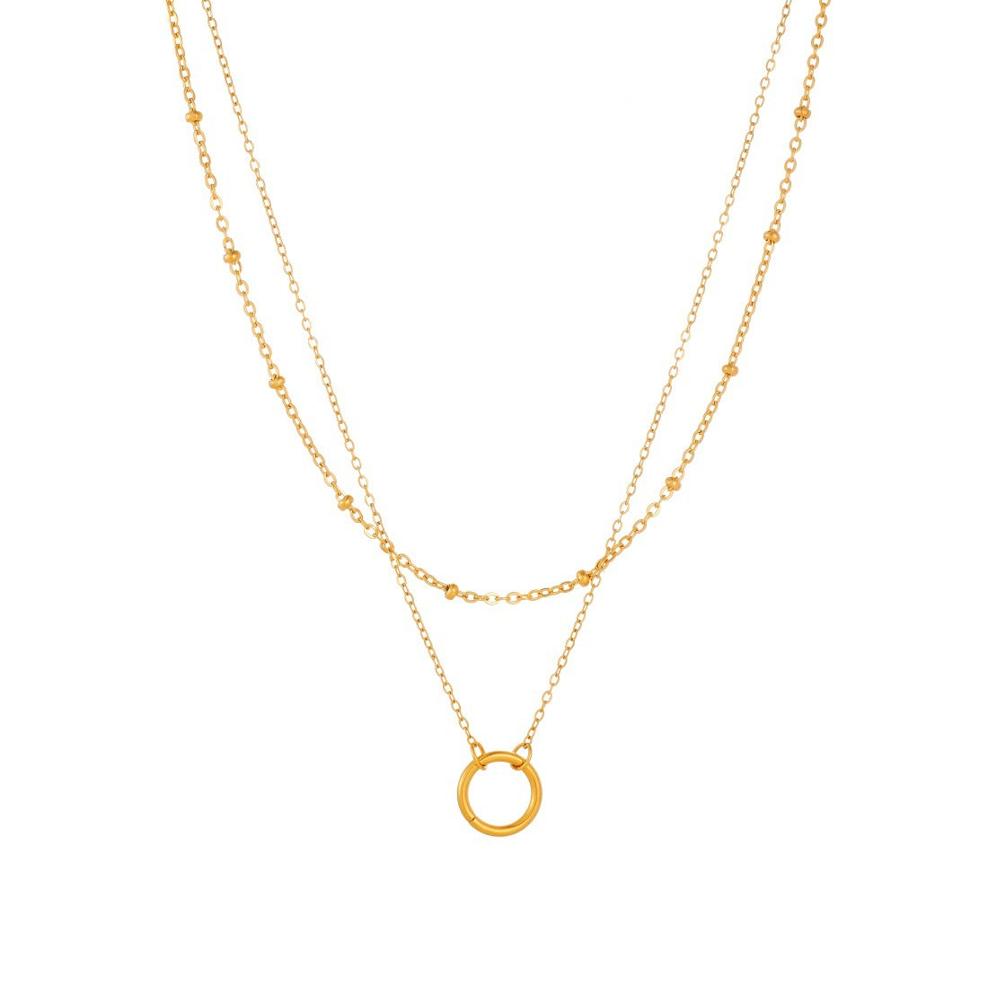 Minimalist Gold Plated Round Geometric Stainless Steel Layered Ball Chain Necklace for Women