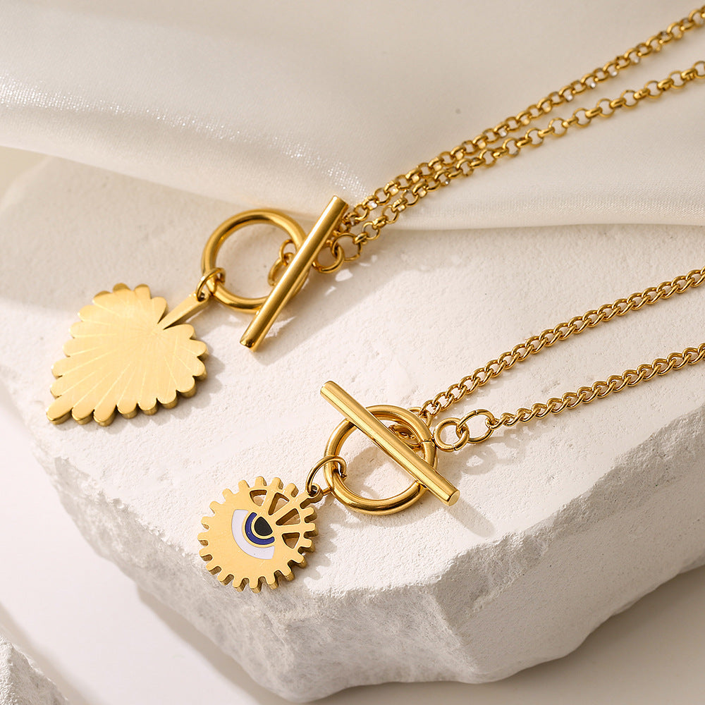 Collar de cadena con colgante de acero titanio minimalista con forma de corazón para mujer, con diseño de hoja, hipoalergénico